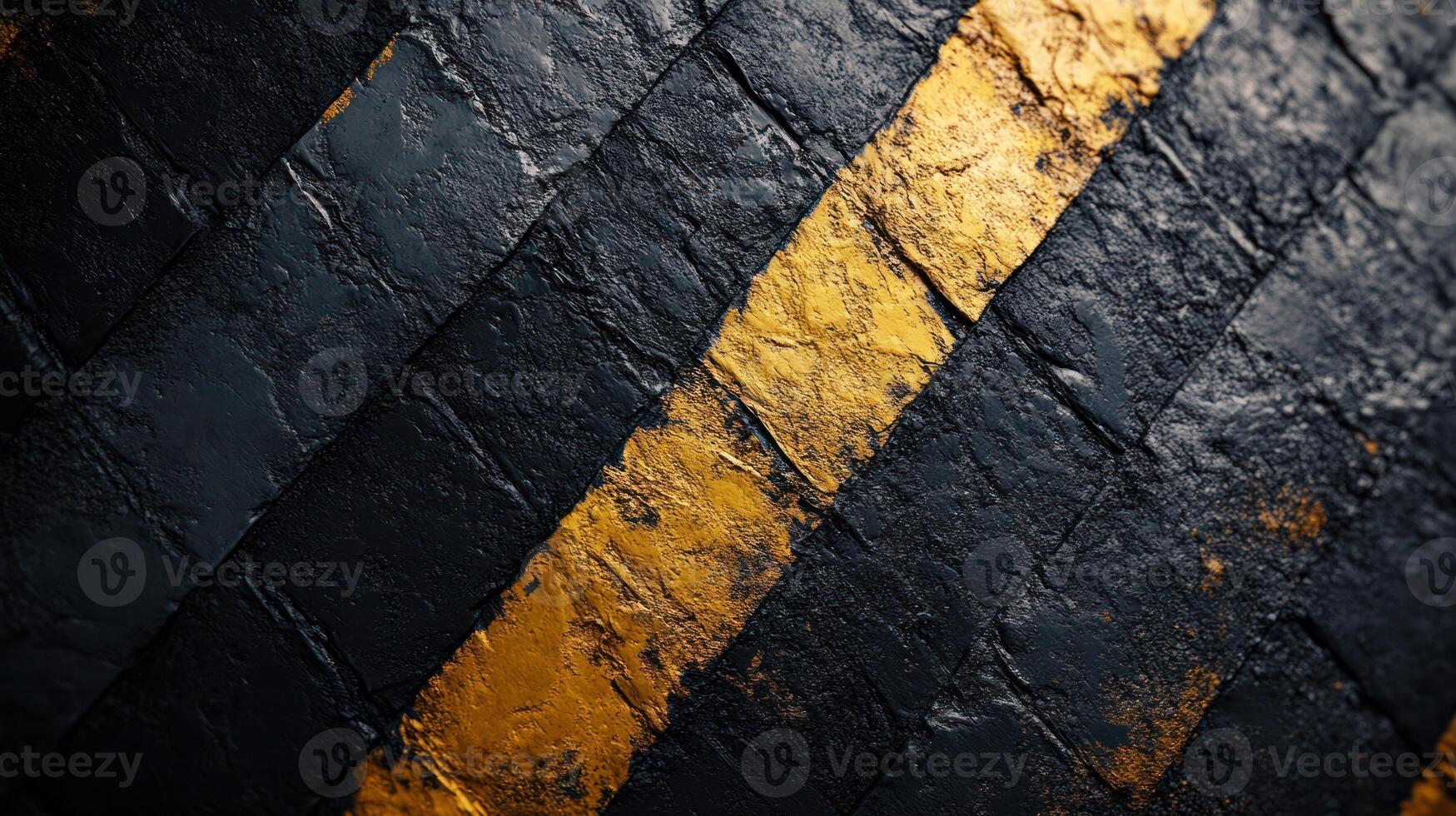 Abstract dark stone texture with gold diagonal stripes. photo