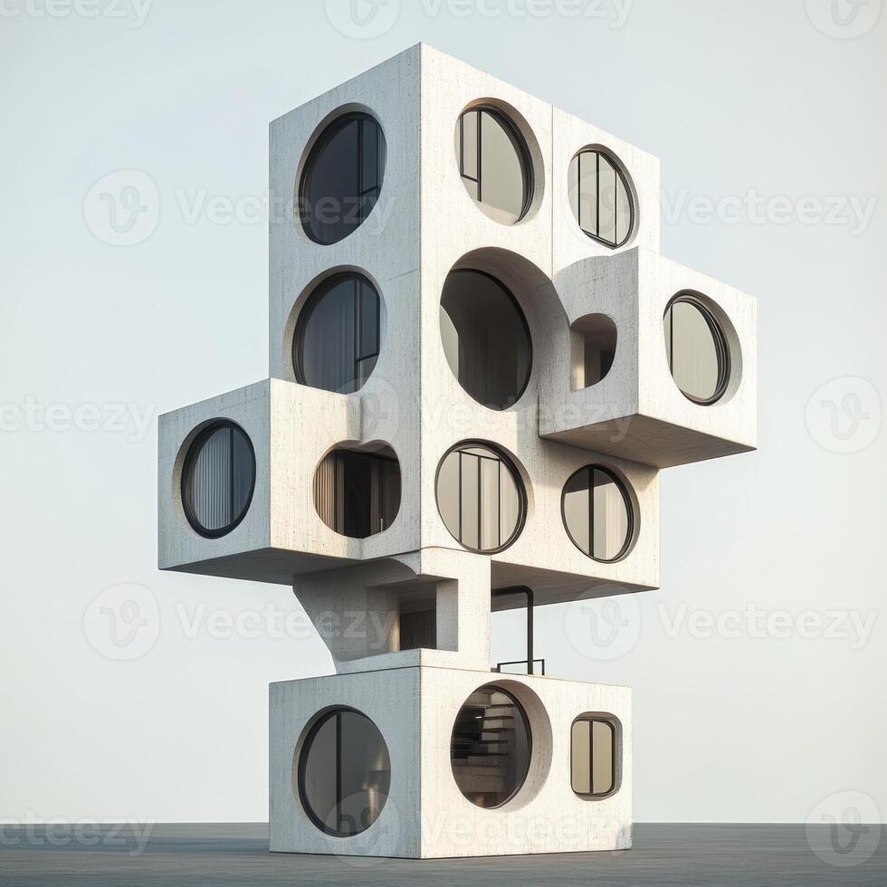 Abstract modern architecture building with circular windows. photo