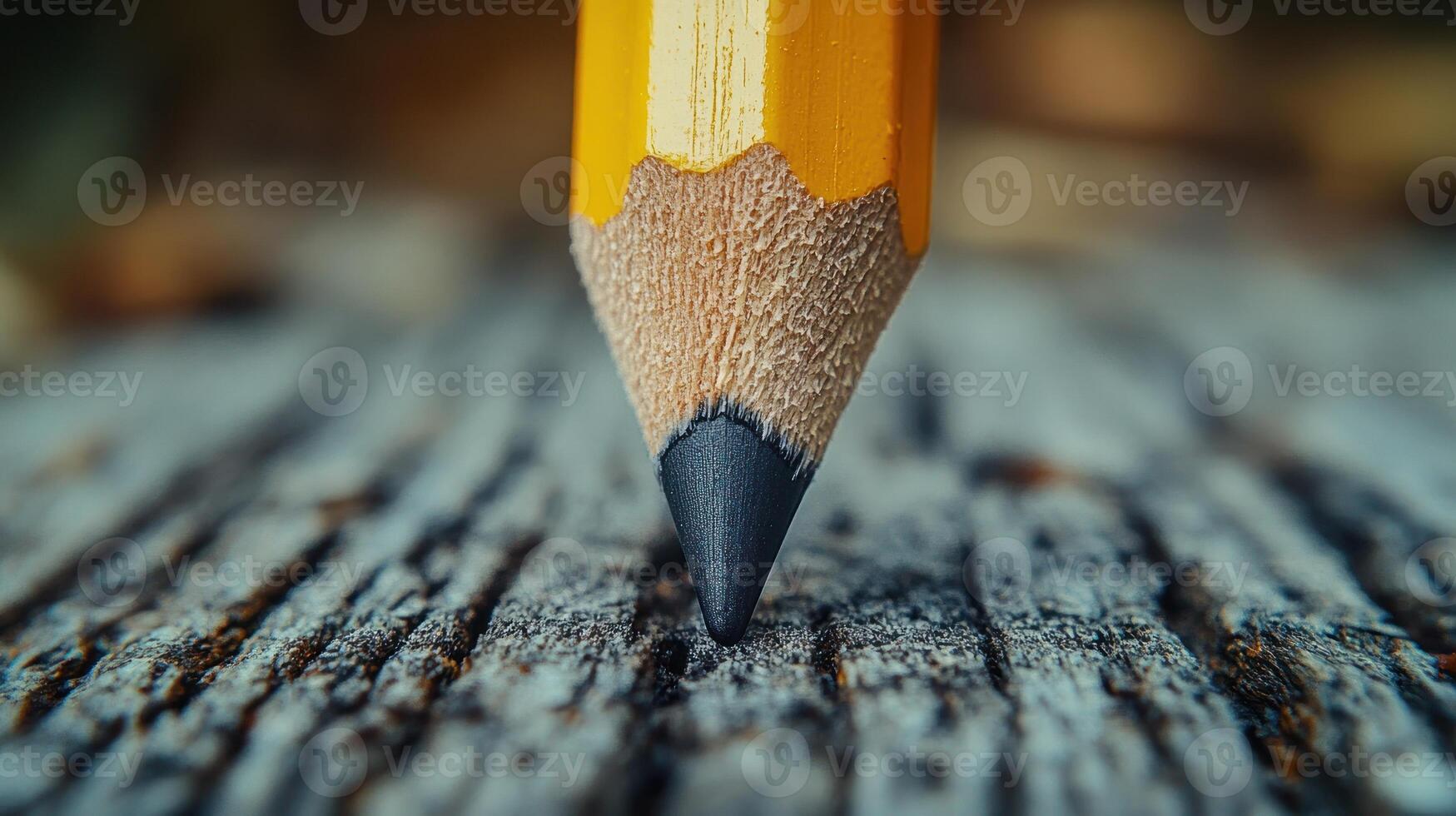 Close-up of a sharpened pencil on wood. photo
