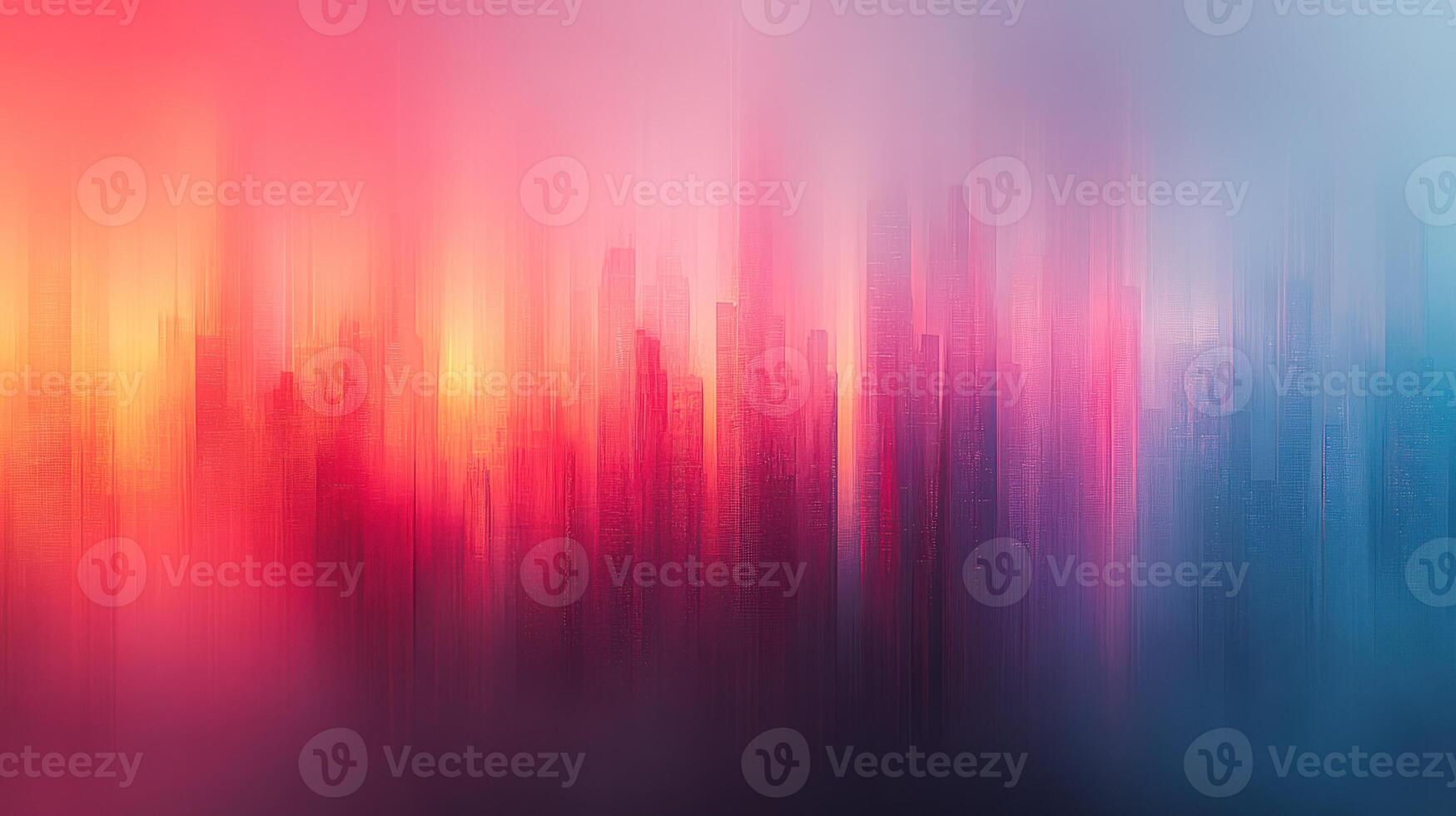 Abstract city skyline at sunset, blurred motion effect, vibrant colors. photo