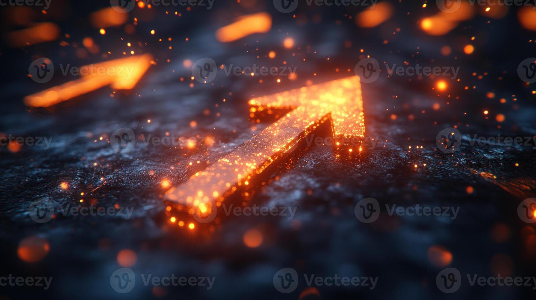 Glowing arrows rising from dark surface. photo