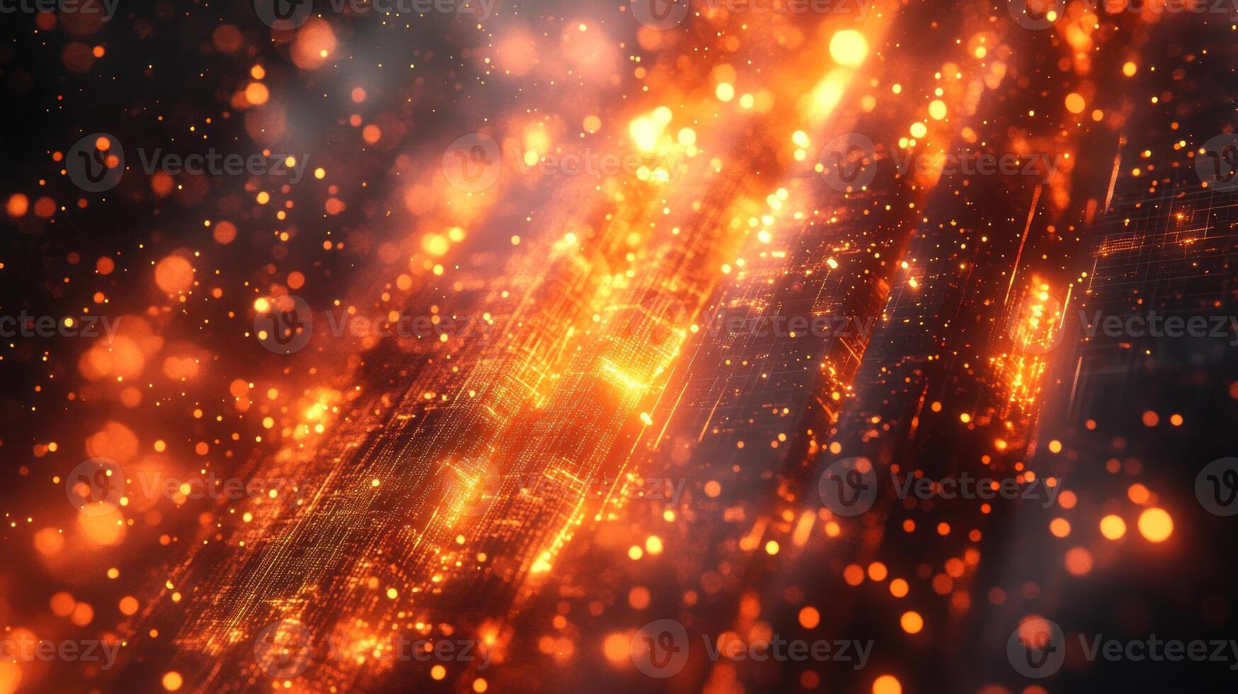 Fiery abstract background with glowing particles and streaks. photo