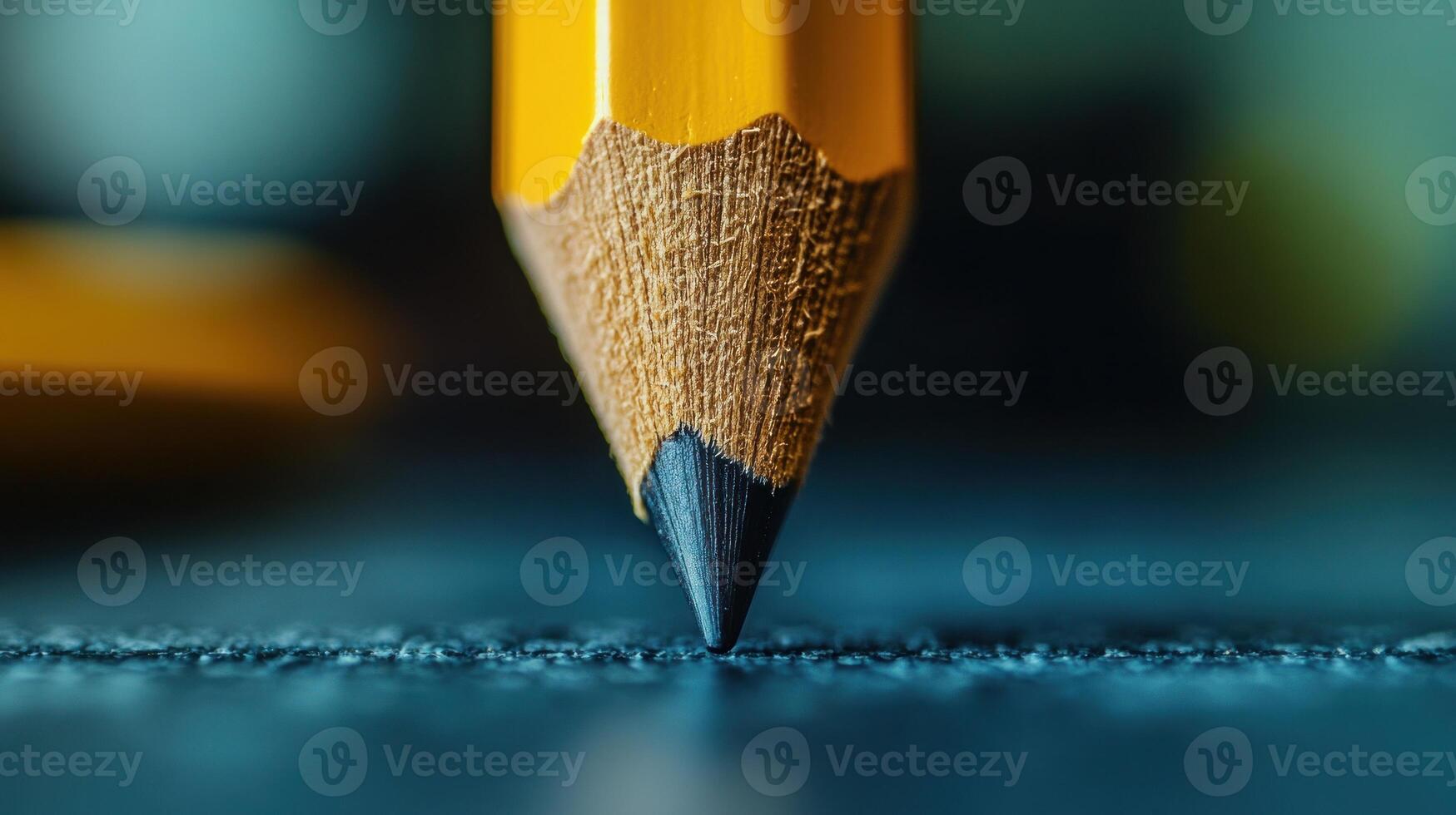 Close-up of a sharpened pencil point on dark surface. photo