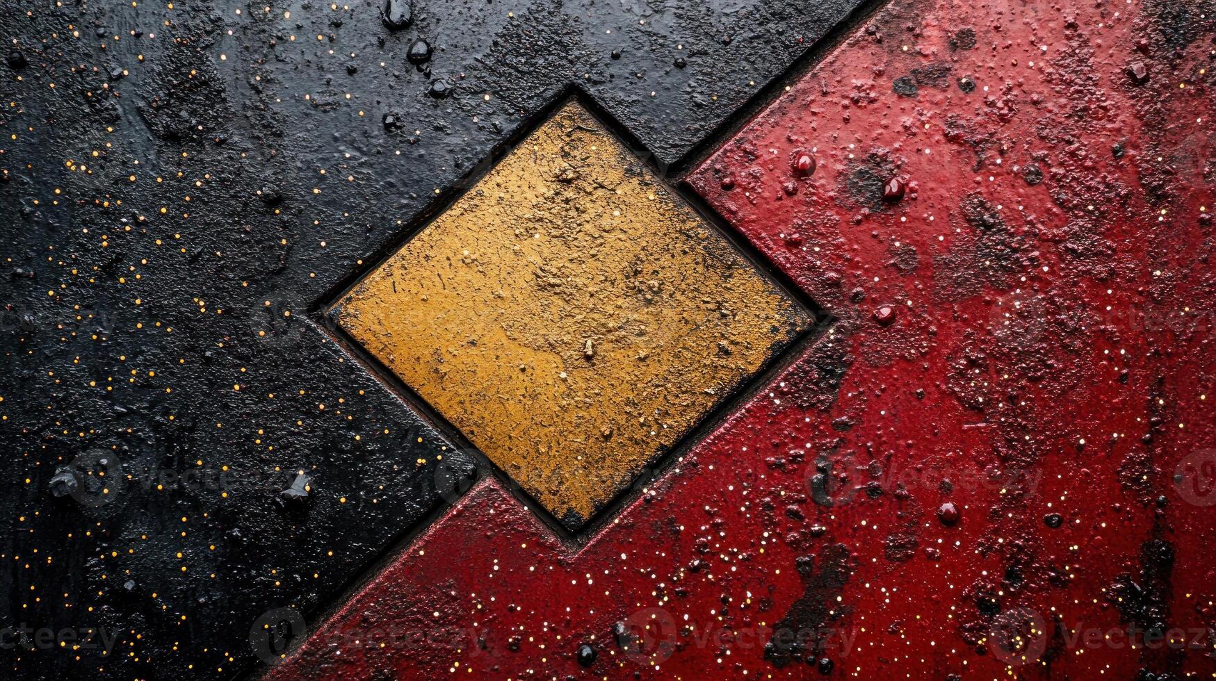 Abstract textured gold diamond on red and black background. photo