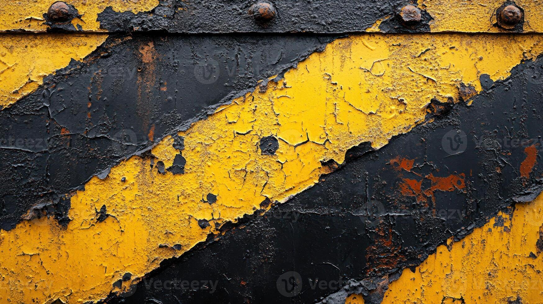 Close-up of weathered yellow and black striped metal. photo