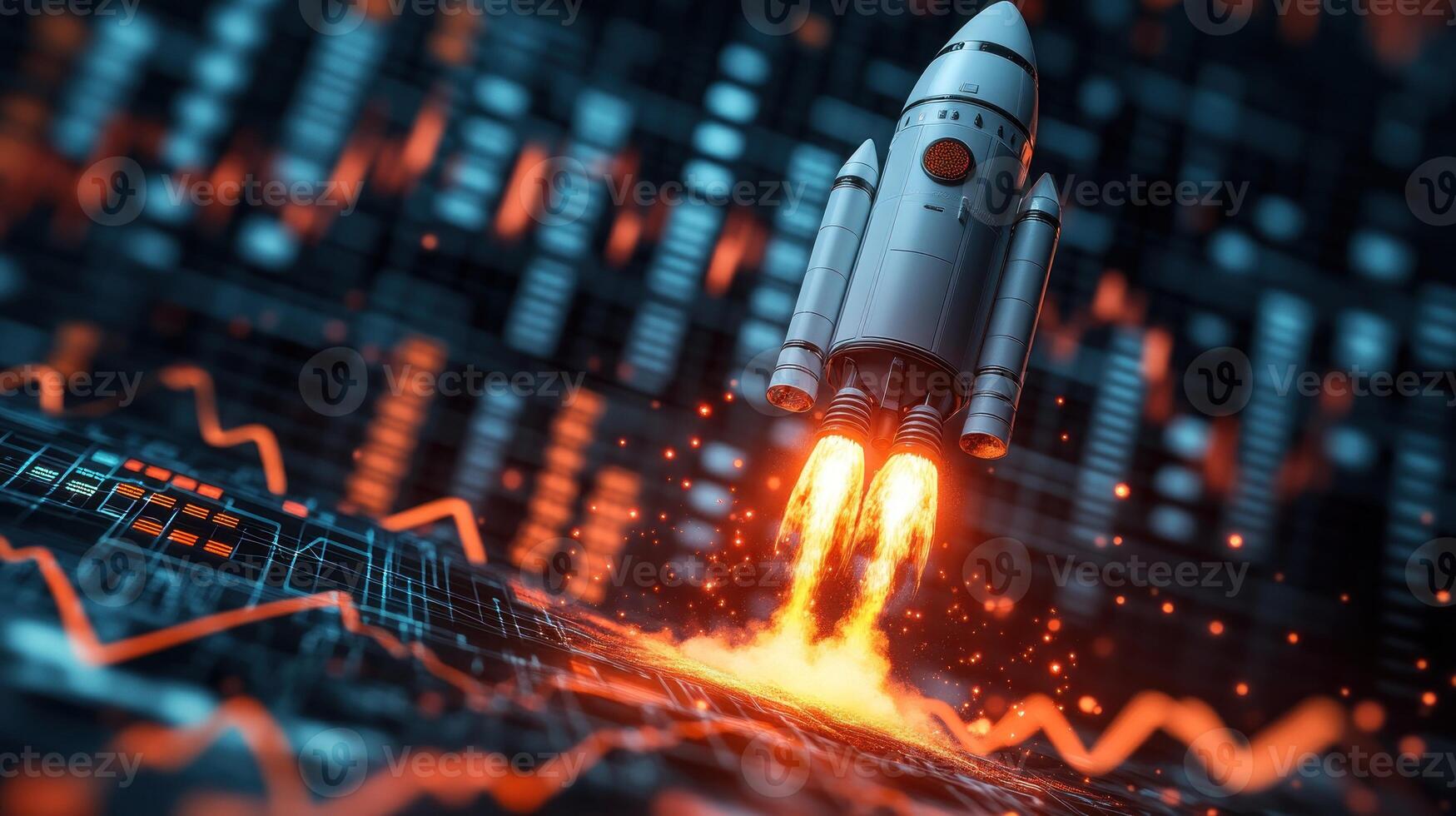 Rocket launching from a digital graph. photo