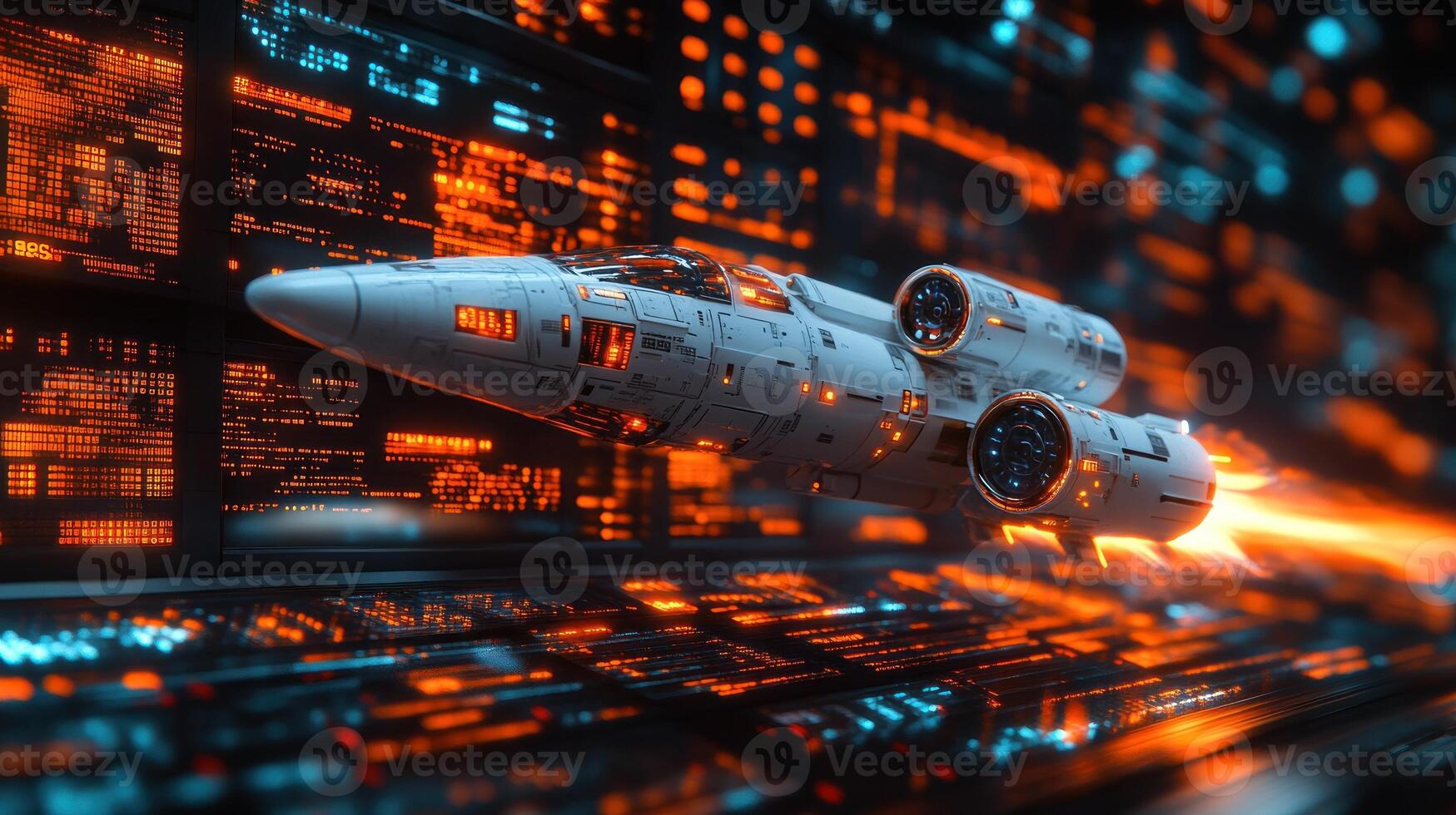Spaceship launching from futuristic control room. photo