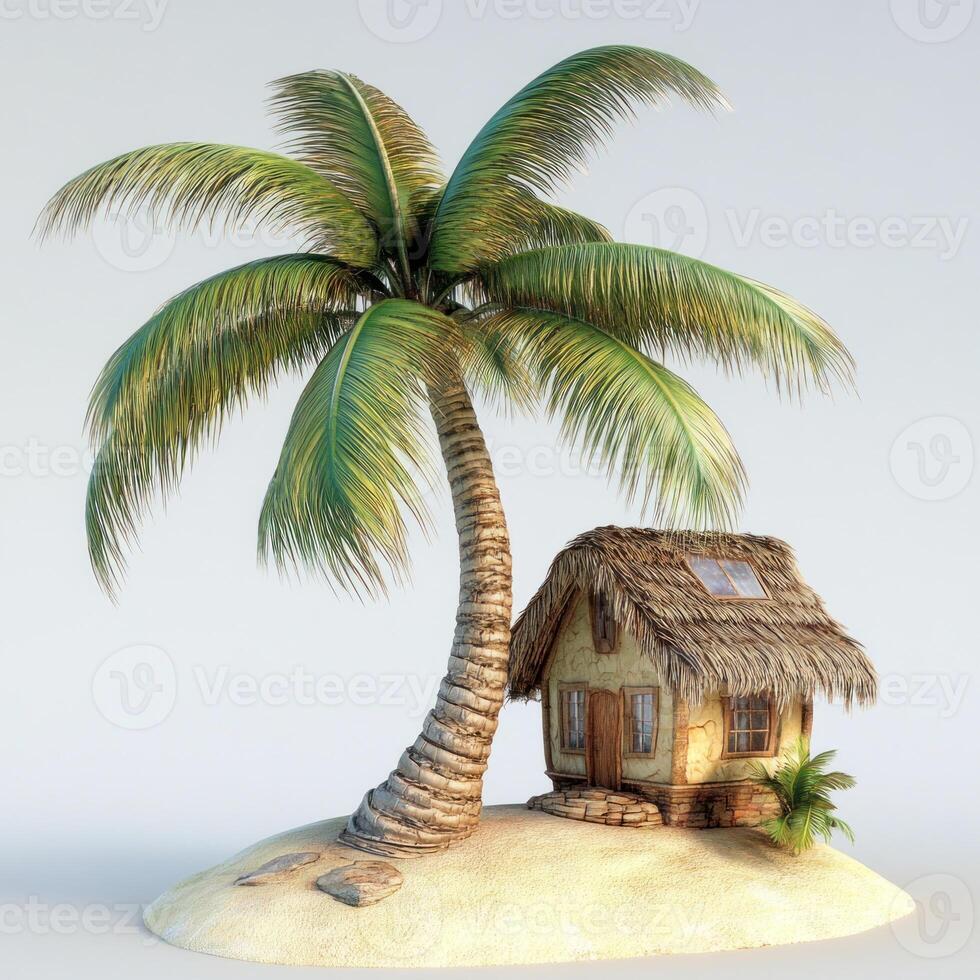 Tropical beach hut under palm tree. photo
