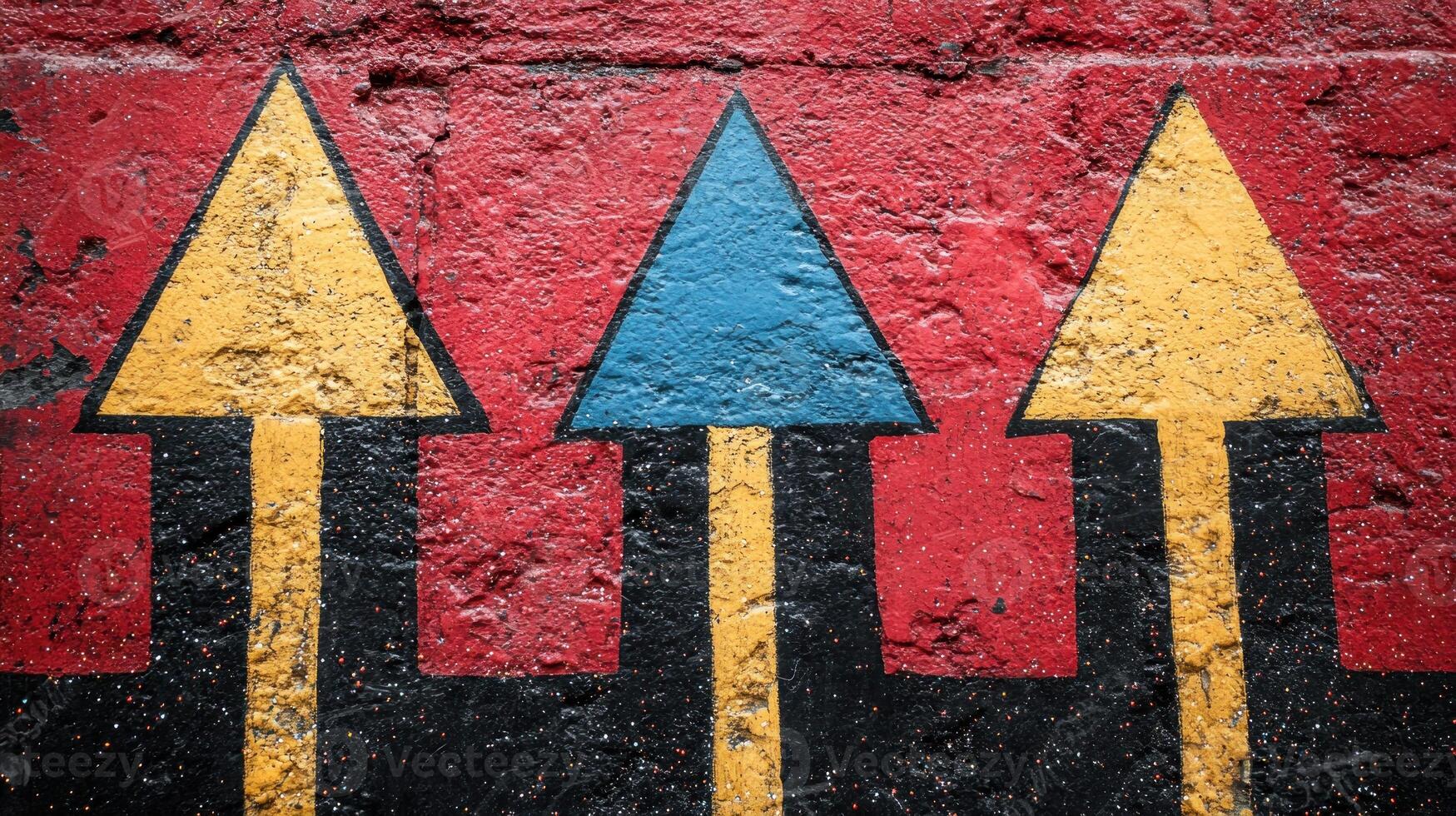 Three arrows pointing upwards on a textured wall. photo
