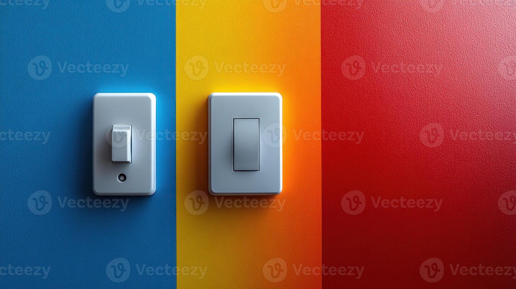 Two light switches on colorful background. photo