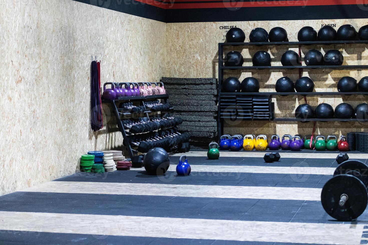 Set for powerlifting in gym photo