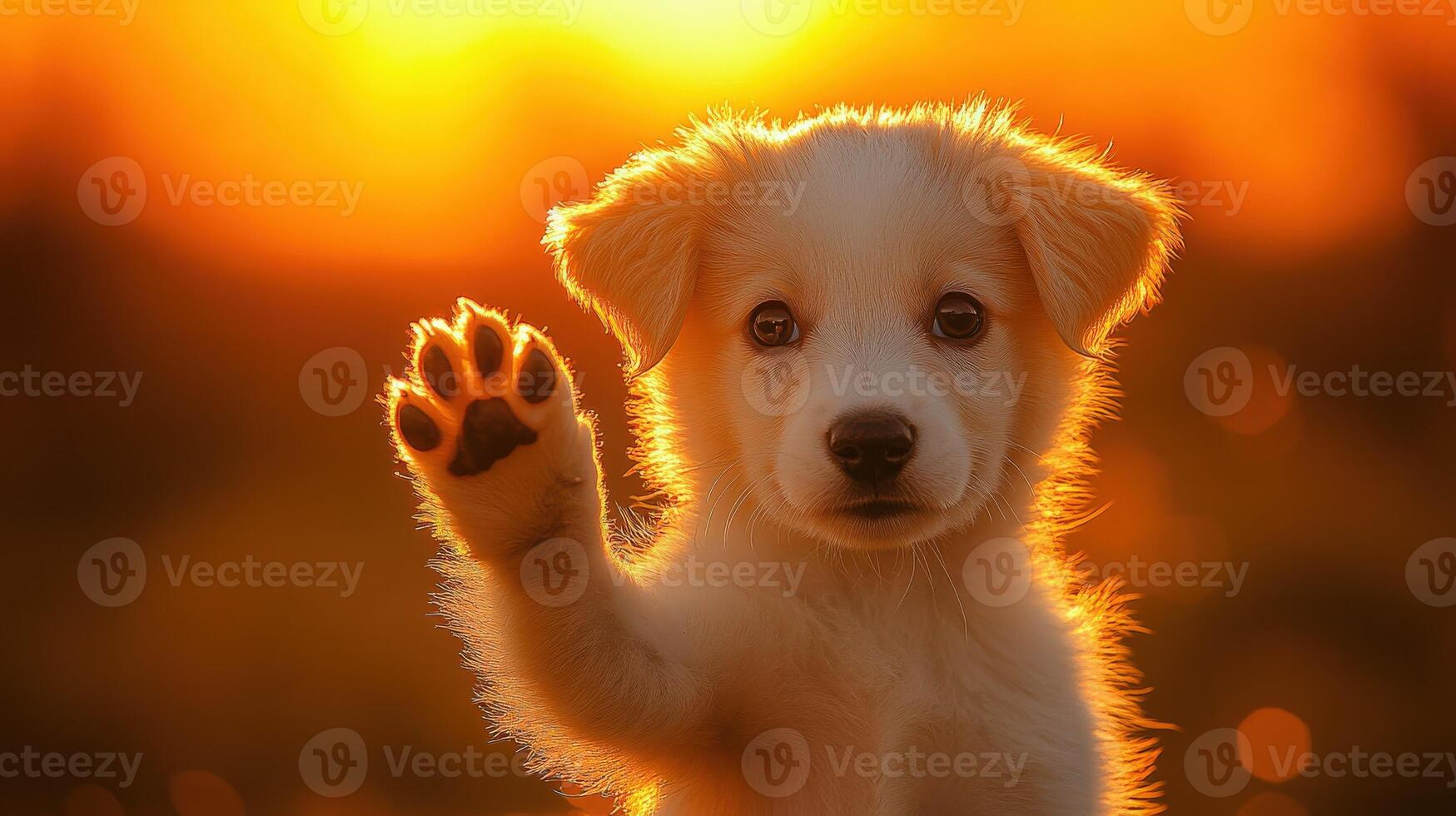 A puppy is waving its paw in the air photo