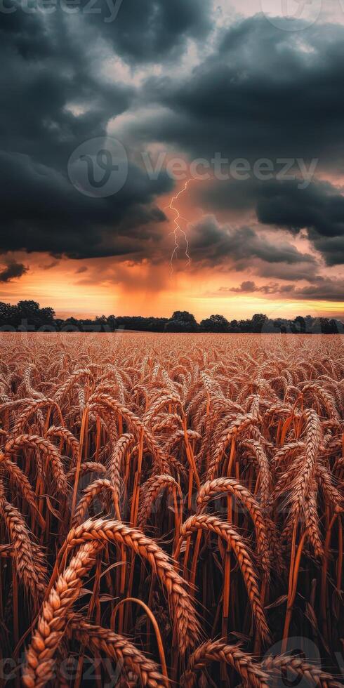 A field of wheat with a stormy sky in the background photo