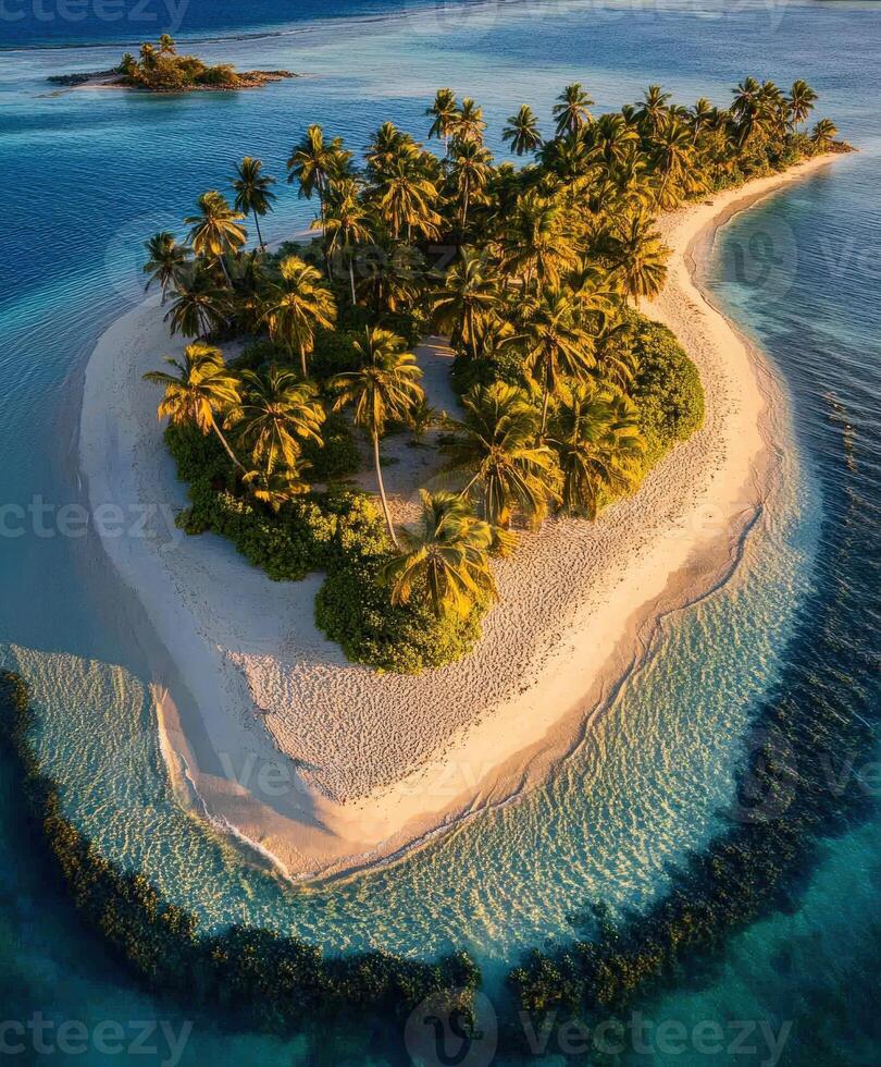 Island in the middle of the ocean with palm trees photo