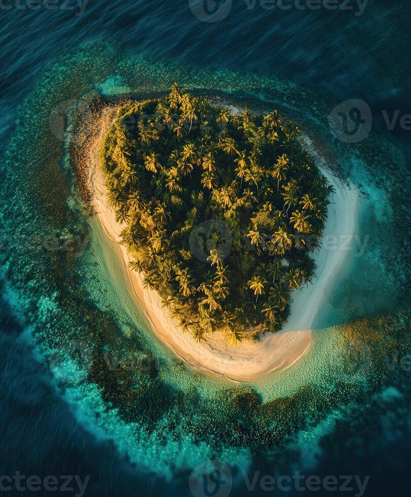 An aerial view of a small island in the middle of the ocean photo