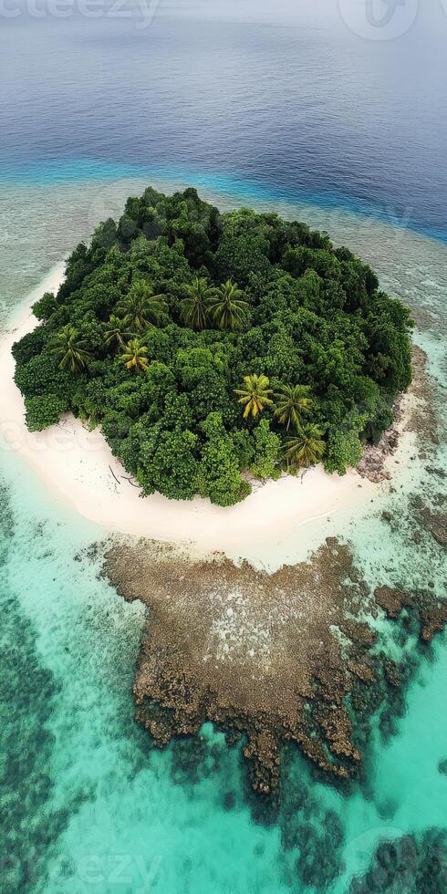 Island in the middle of the ocean with tropical vegetation photo