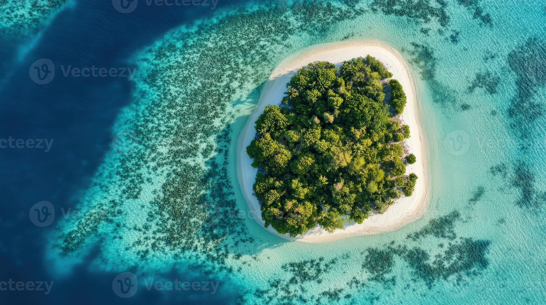 An aerial view of a tropical island in the middle of the ocean photo
