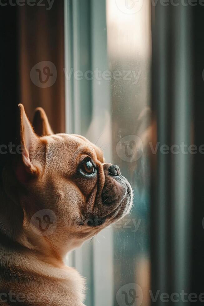 A dog looking out the window photo