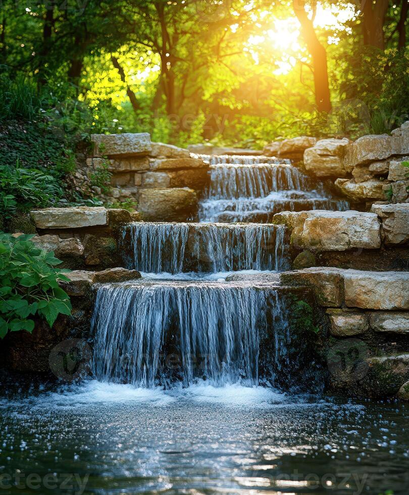 A waterfall in a forest photo