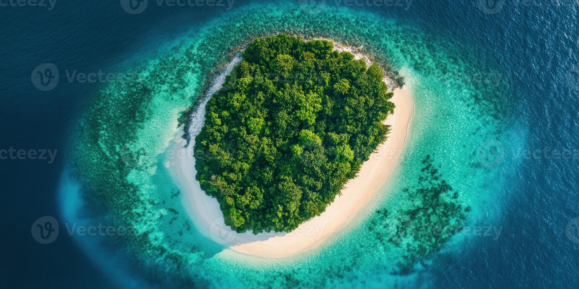 An aerial view of a tropical island in the ocean photo