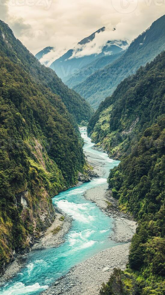 The beautiful river in the middle of a green valley photo