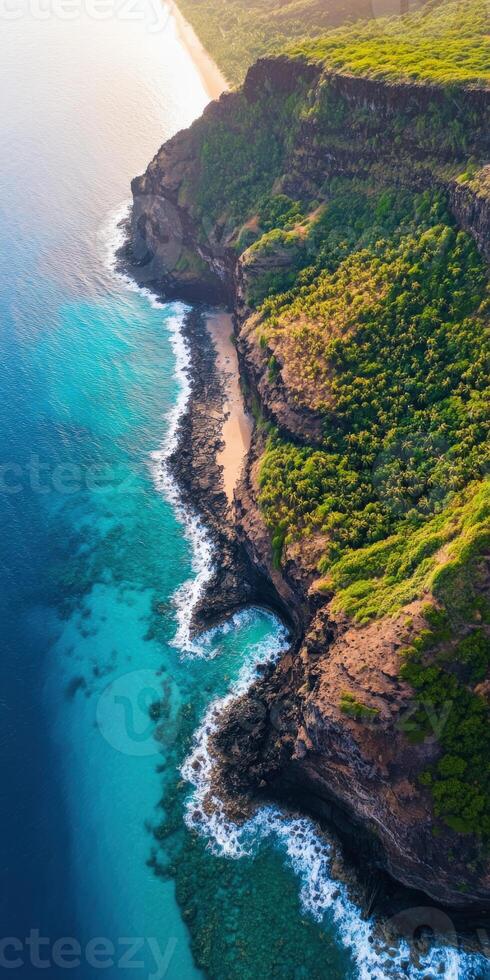 An aerial view of the coast of kauai, hawaii photo