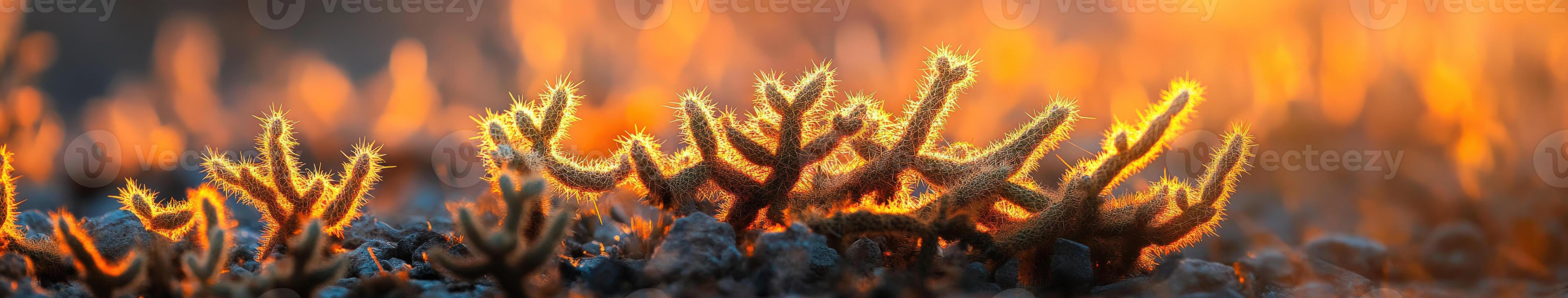 A close up of grass with fire in the background photo