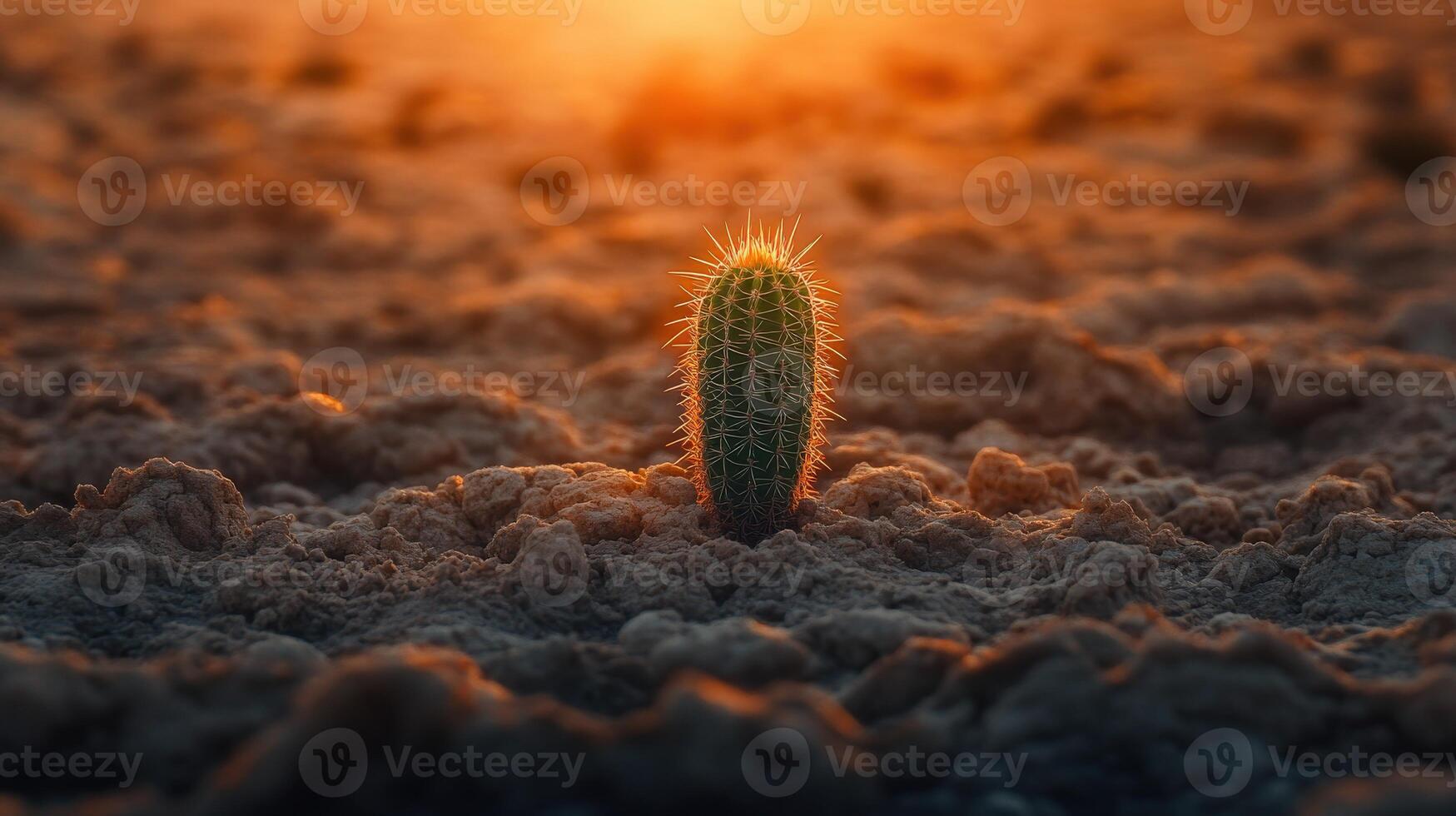 A cactus plant in the middle of a field at sunset photo