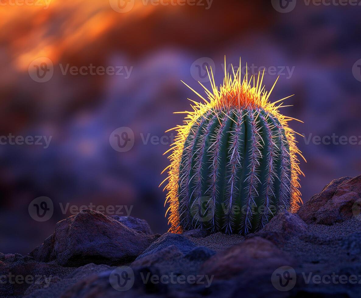 A cactus plant with bright orange spikes on it photo