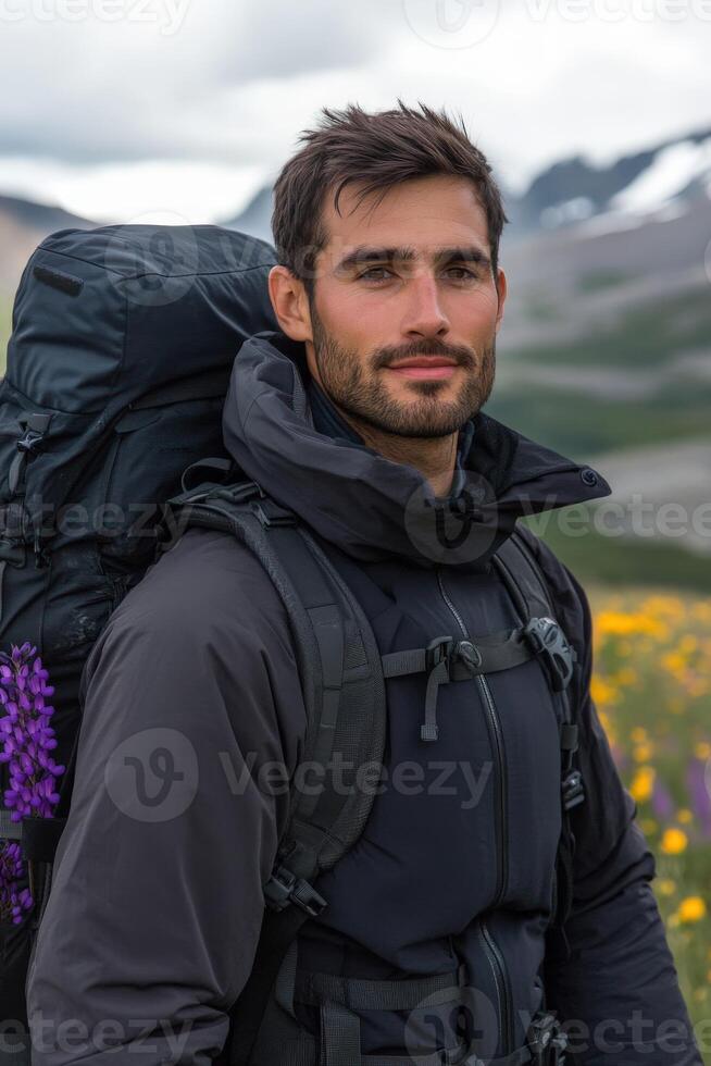A man with a backpack photo