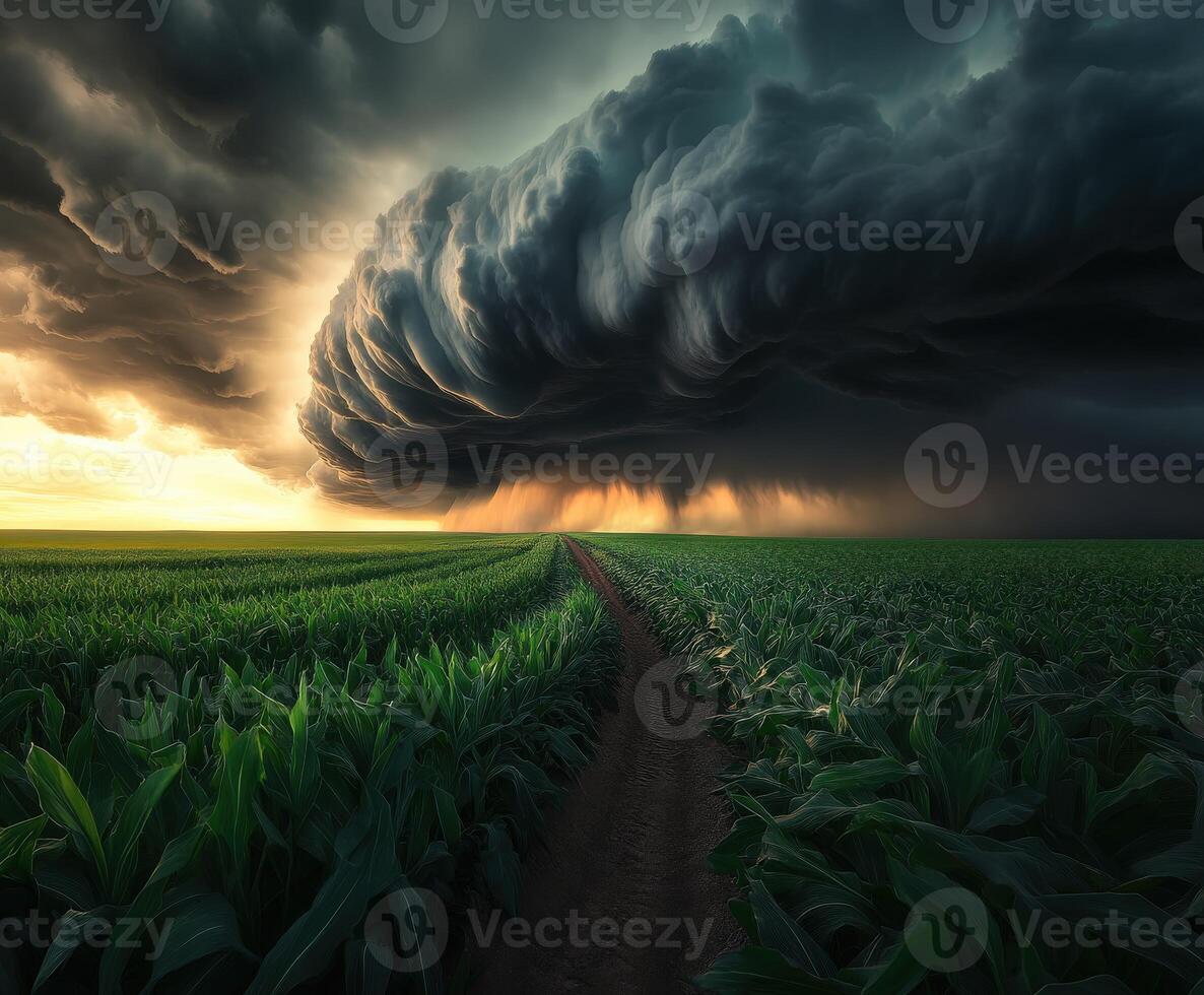 A storm clouds over a corn field photo
