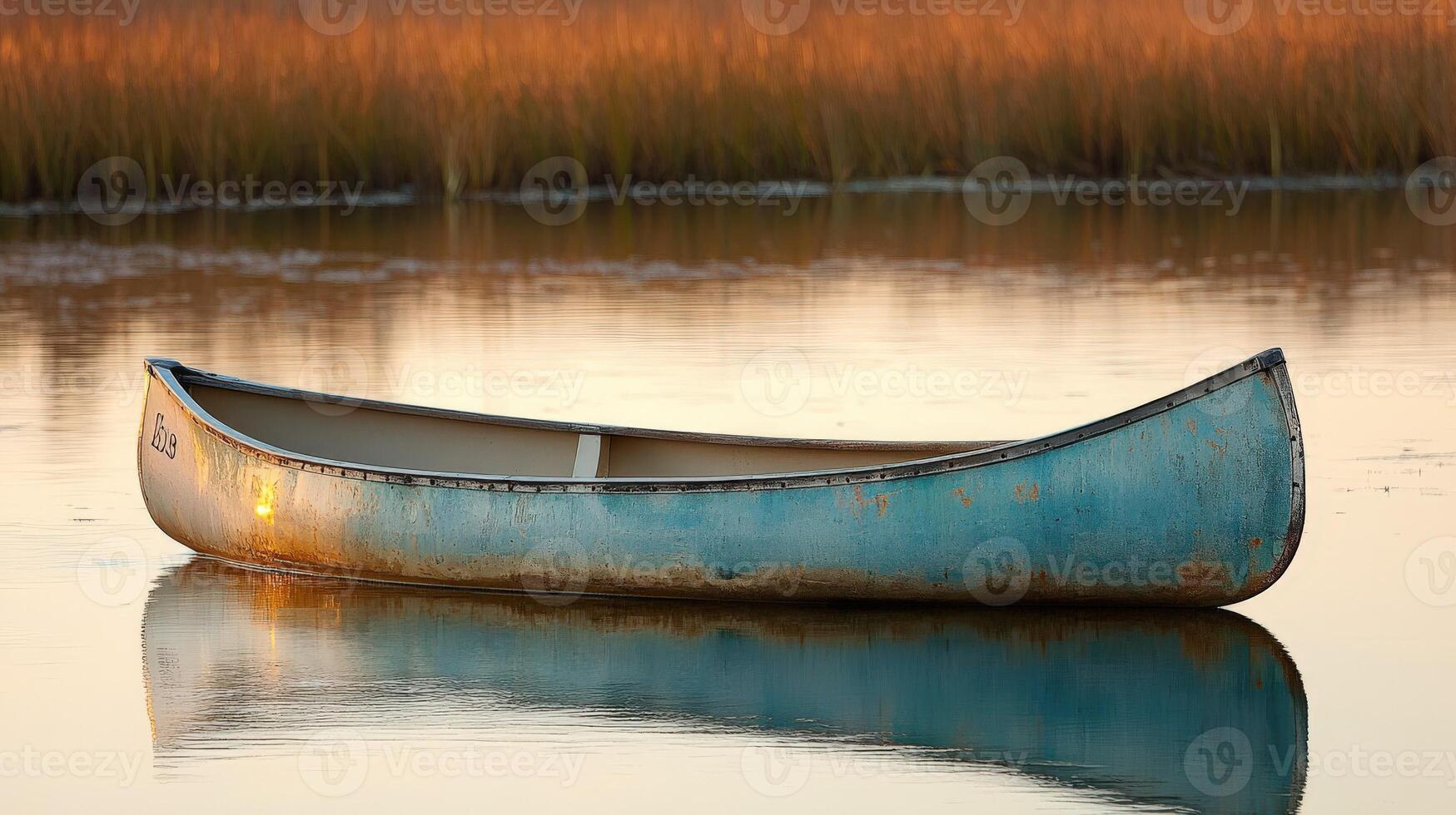 A canoe is floating in the water photo