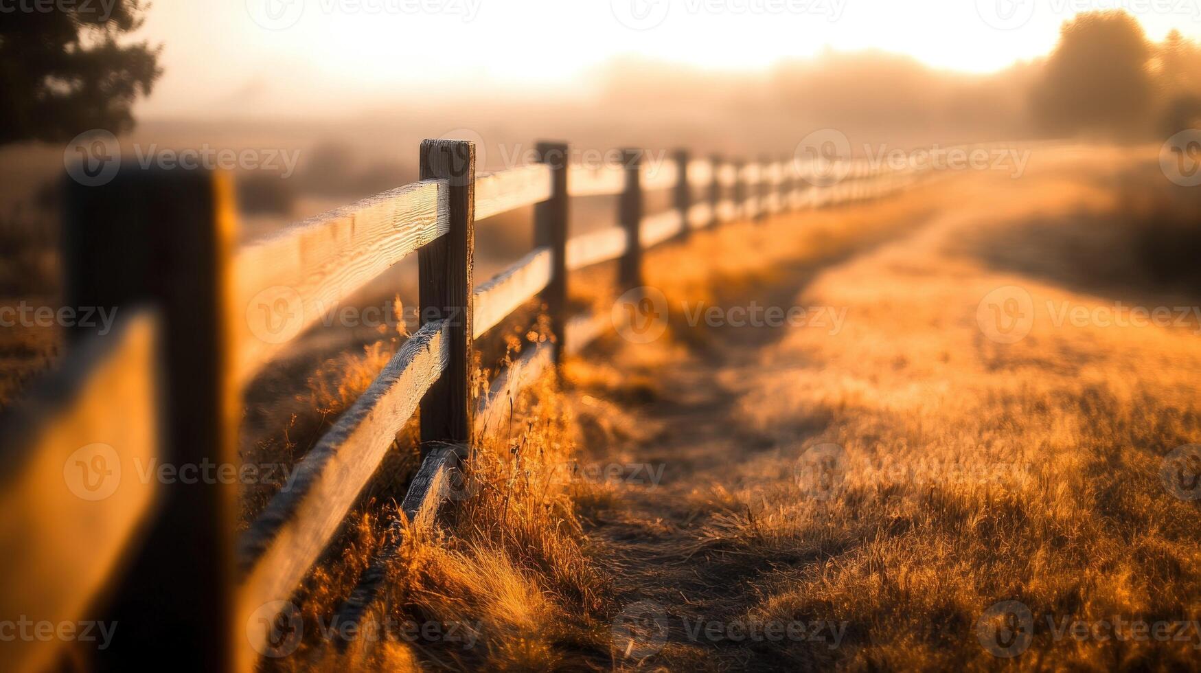 A fence is in the middle of a field photo