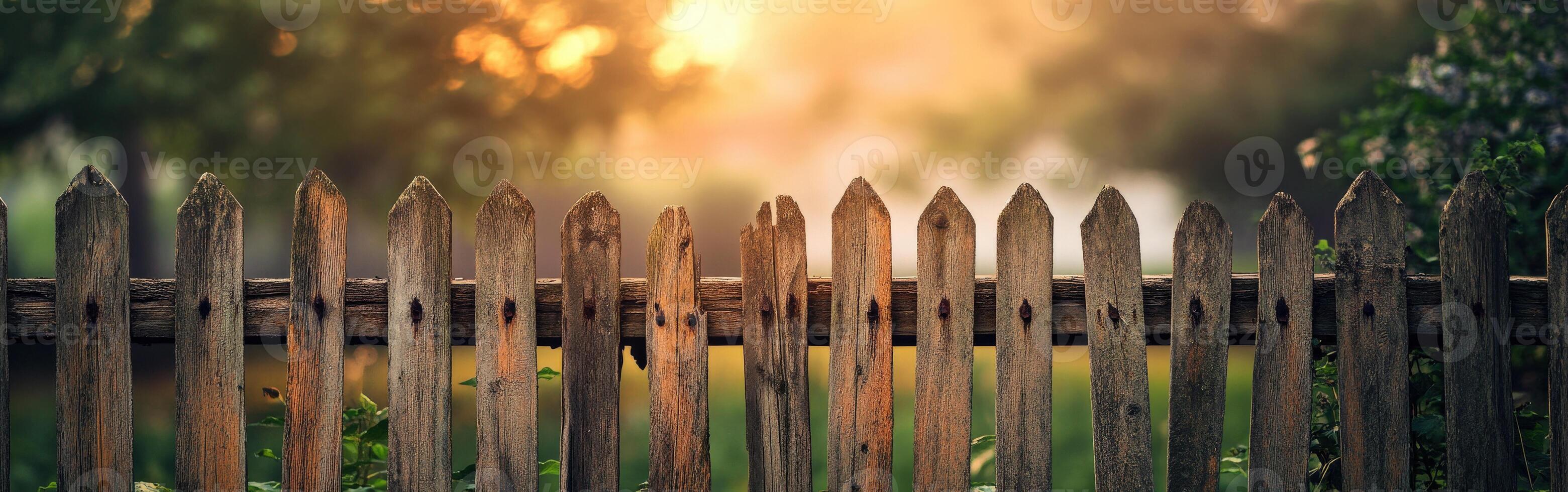 Wooden fence with sun setting in the background photo