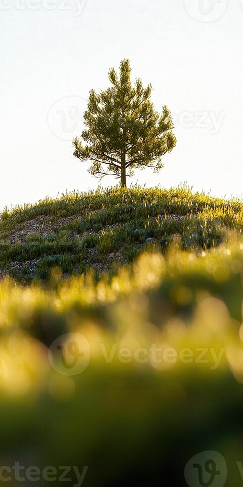 A lone tree on a hillside photo