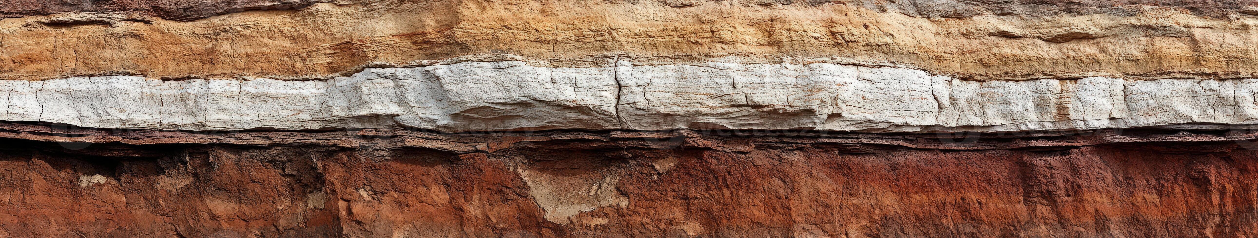 A close up of a rock face with white and brown layers photo