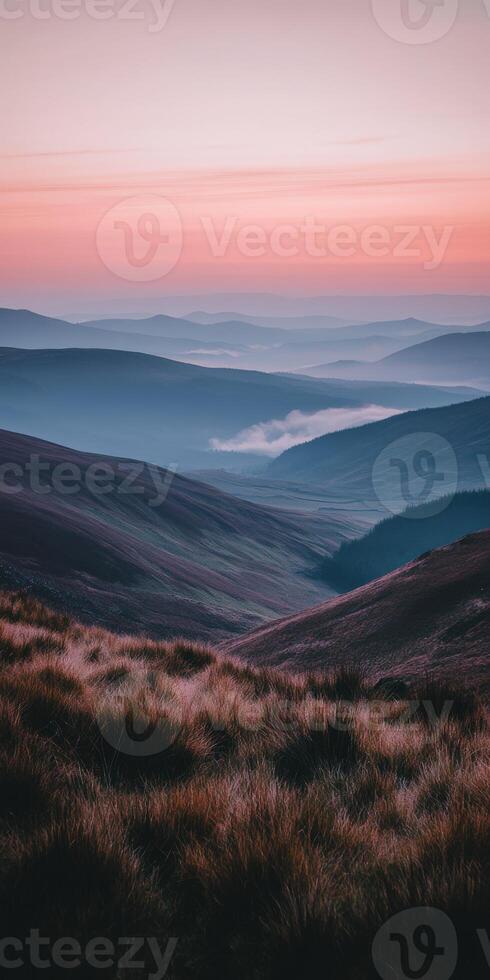 A view of the hills at sunset photo