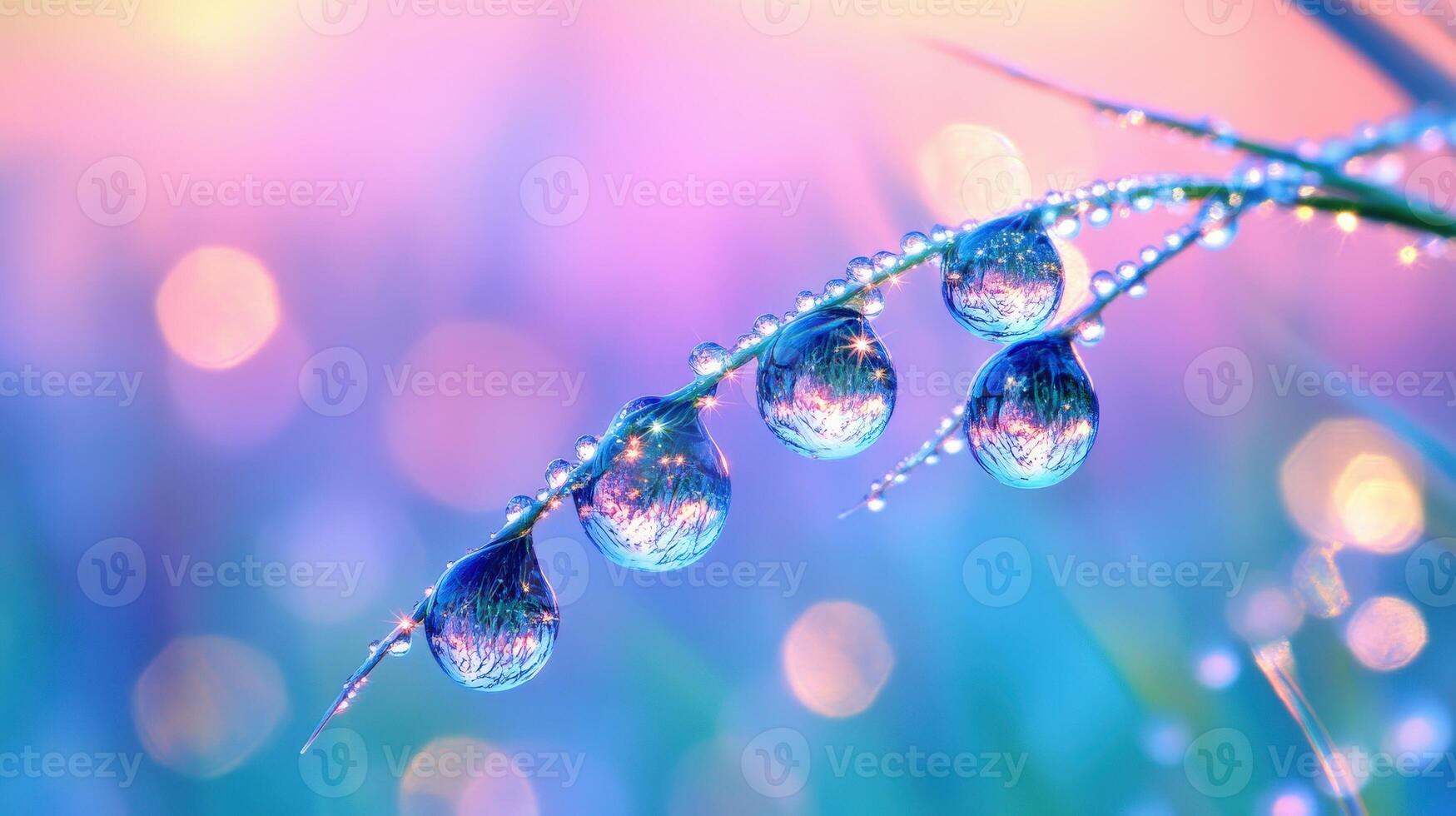 Raindrops on grass with a colorful background photo