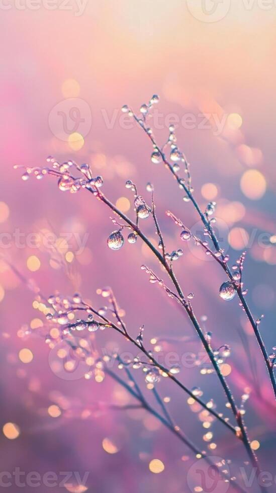 Water droplets on a plant with a pink background photo