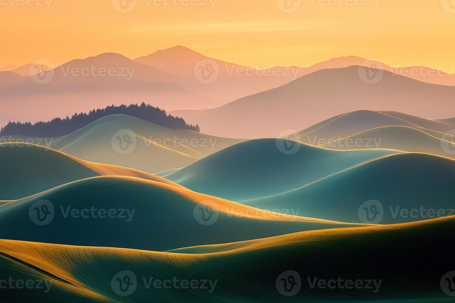 A beautiful landscape with hills and trees photo