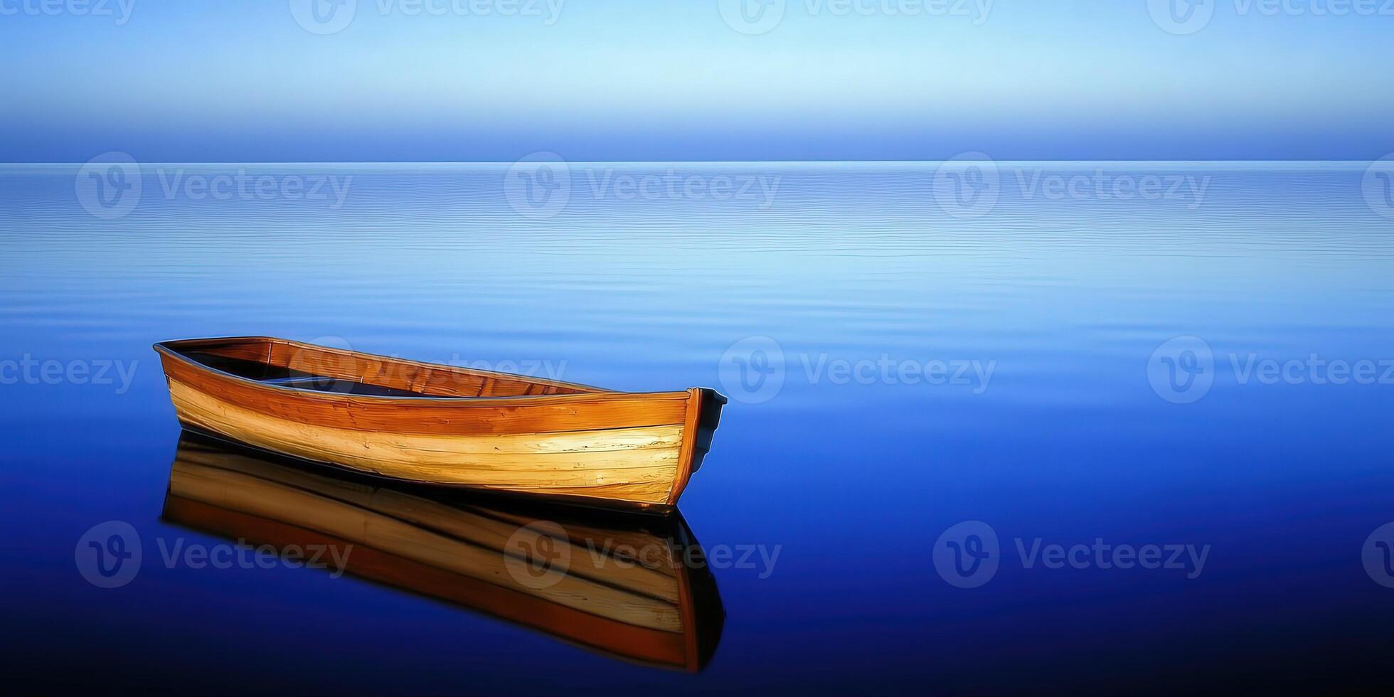 A wooden boat floating in the water on a calm day photo