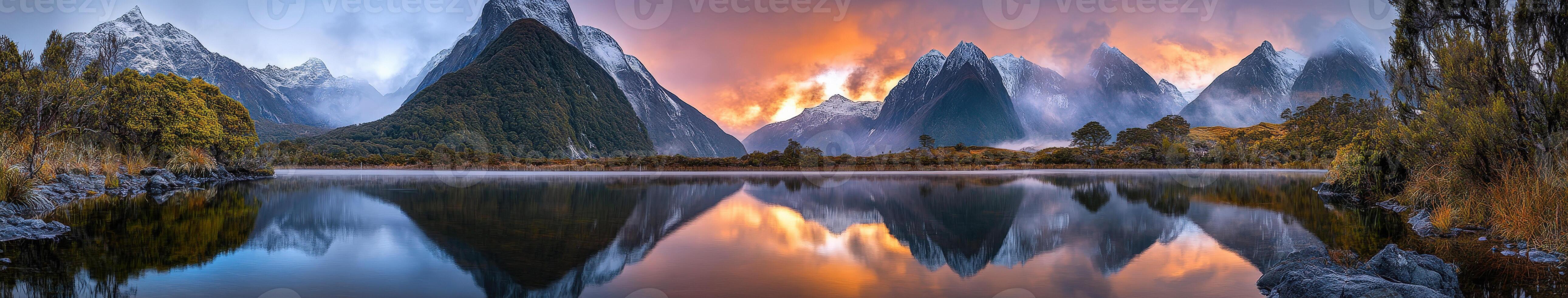 Stunning sunrise over lake photo