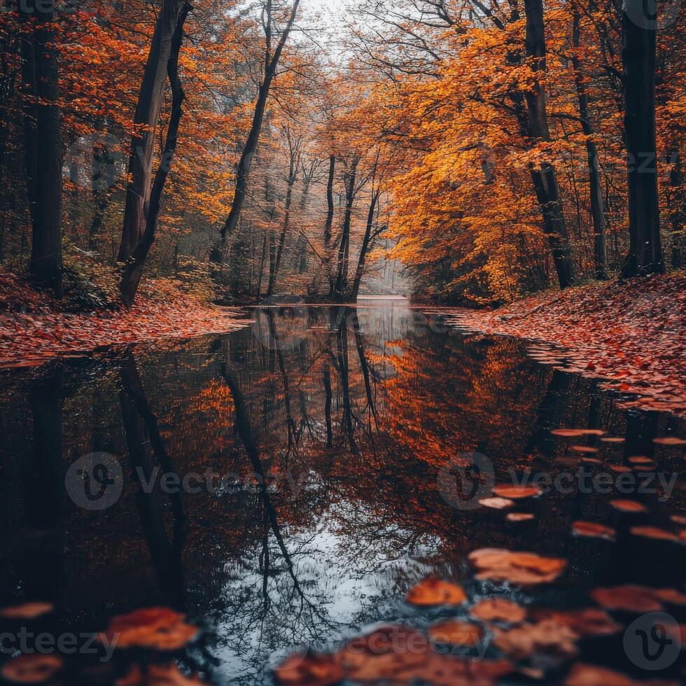 Autumn colors reflect in the water photo