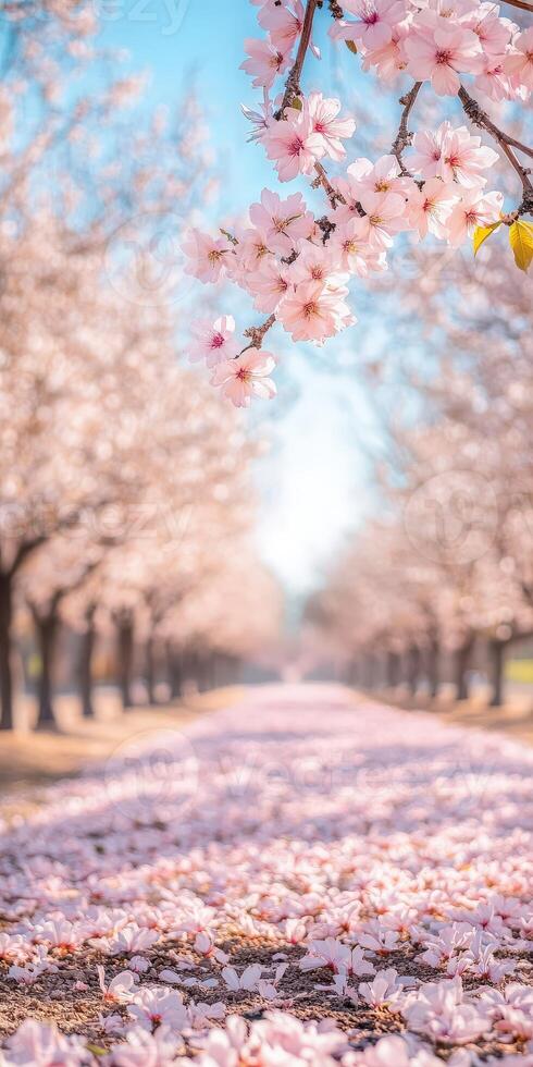 Cherry blossom path in spring photo