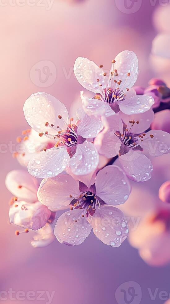 A close up of a pink cherry blossom photo