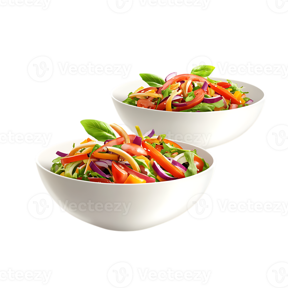 Two bowls of salad with vegetables on a transparent background png