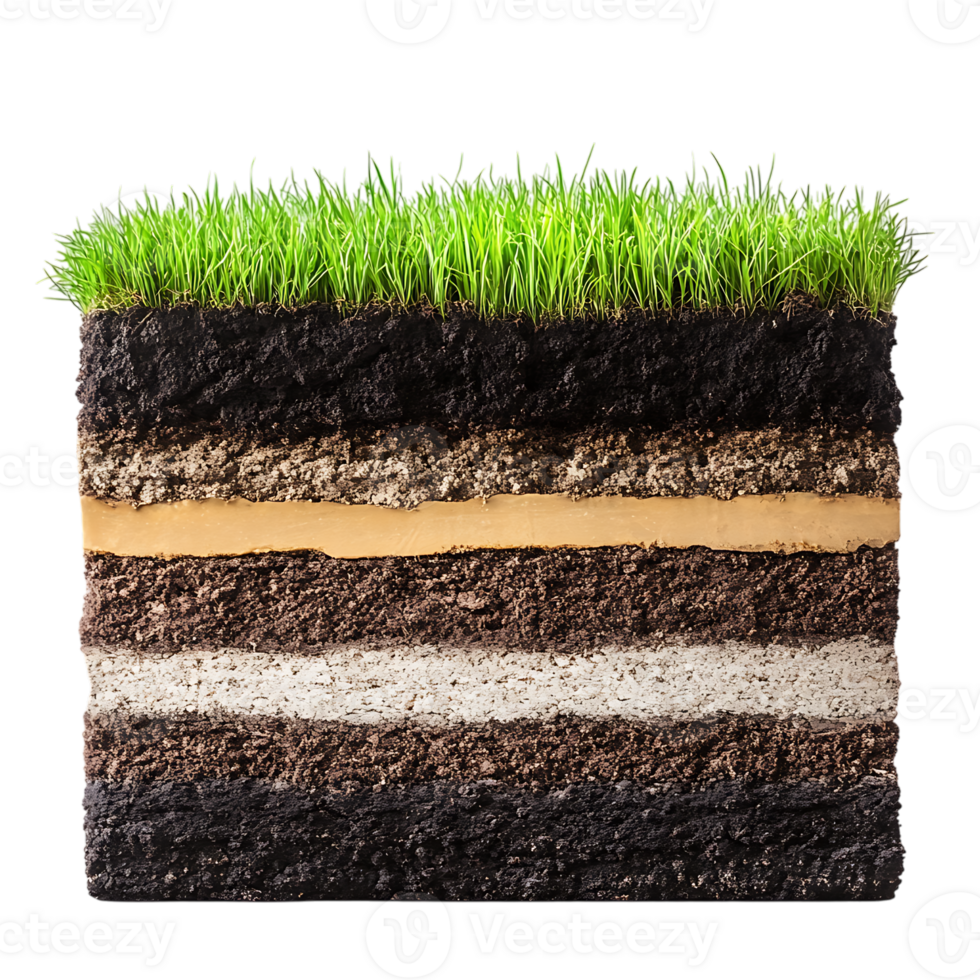 Soil layers and grass over transparent background png