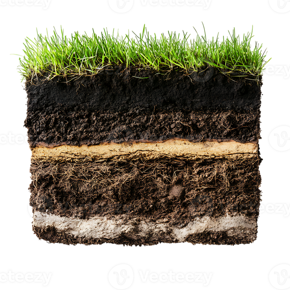 Soil layers and grass on over transparent background png