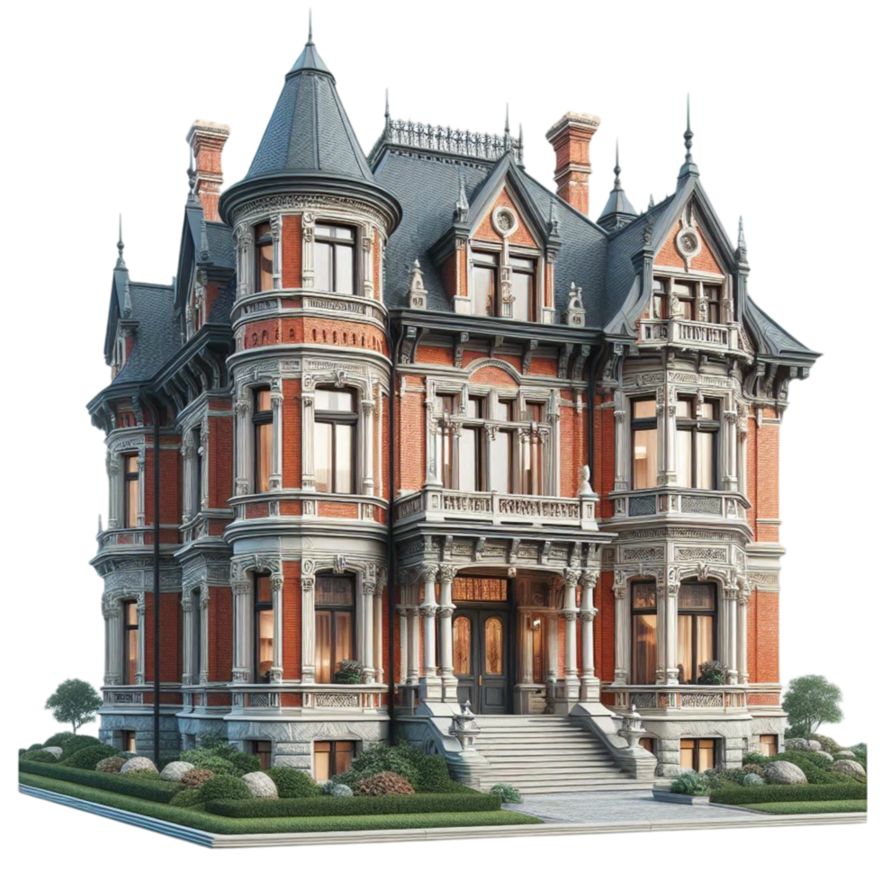 Classic Victorian Mansion with Intricate Detailing png