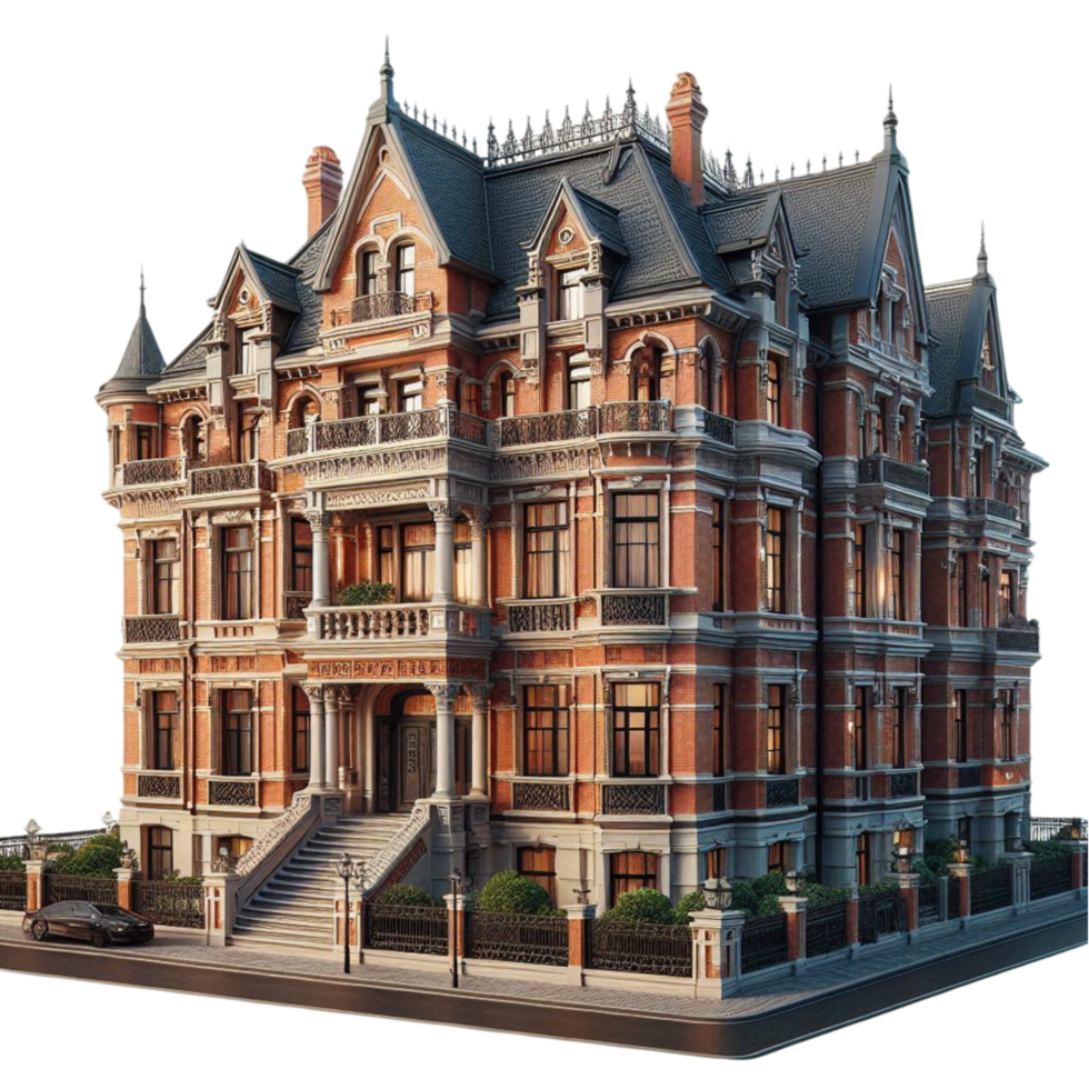 Elegant Red Brick Gothic Mansion png